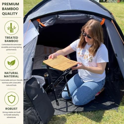 OLPRO Bamboo Camping Stool – Lightweight Foldable Tripod Stool with Aluminium Frame, Portable & Compact, Durable Bamboo Top, 2-Fold Design, Perfect for Camping, Festivals & Travel — view 6