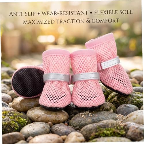Ameble 4-Pack Breathable Mesh Dog Summer Shoes with Anti-Slip Sole & Reflective Strip, Paw Protective Booties for Outdoor Walking, S — view 5