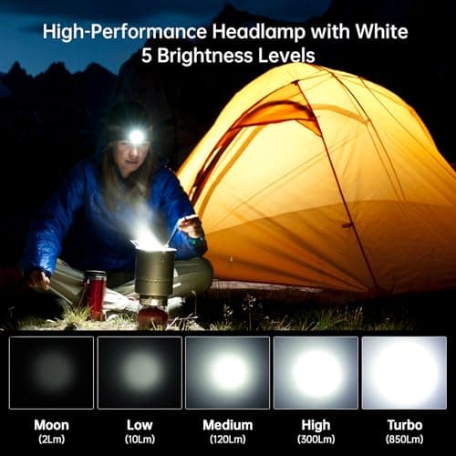 Wurkkos Headlamp,HD12 850LM Rechargeable Headlamp,Head Lamps Led Rechargeable,Mini AA Head Lights,Camping headlamps with Red Light,Waterproof,for Kids and Adults,Hiking,Emergency,Outdoor,Hard Hat — view 4