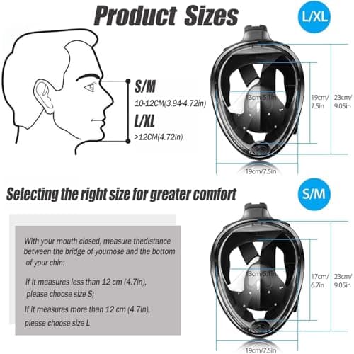 Snorkel Mask, Full Face 180°view Snorkeling Gear with Panoramic Design-Compatible Sports Camera, Diving Mask with Anti-fog and Anti-leak Technology for Adults and Kids (Black, L/XL) — view 2