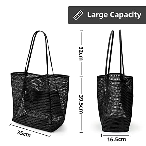 KALIDI Mesh Tote Bag,23L Beach Bag Extra Large Tote Bags for Women with Zip Pocket Shoulder Bag Summer Beach Bags Reusable Shopping Bag for Picnic Holiday Travel Grocery — view 4