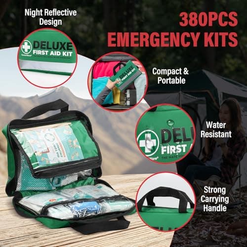 SuccorWare 380 Pieces Deluxe First Aid Kit Compact Trauma Medical Kits with Assorted Bandages, Instant Cold Pack, Emergency Blanket for Home, Travel, Office, Camping, Vehicle, Emergency Kits(Green) — view 4