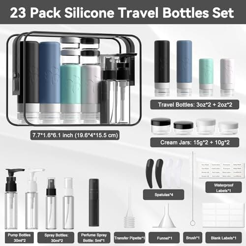 INSFIT 23 Pack Travel Bottles for Toiletries, TSA Approved Silicone Travel Size Toiletries with Toiletry Bag, BPA Free Leak Proof Refillable Travel Essentials for Shampoo Conditioner Lotion — view 2