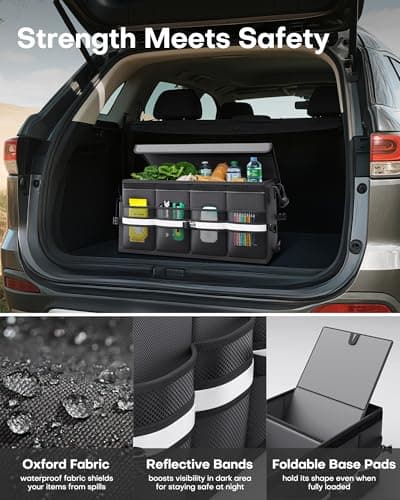 HOTOR Car Boot Organiser, 2 Compartments Foldable Storage Box with Cover — view 3