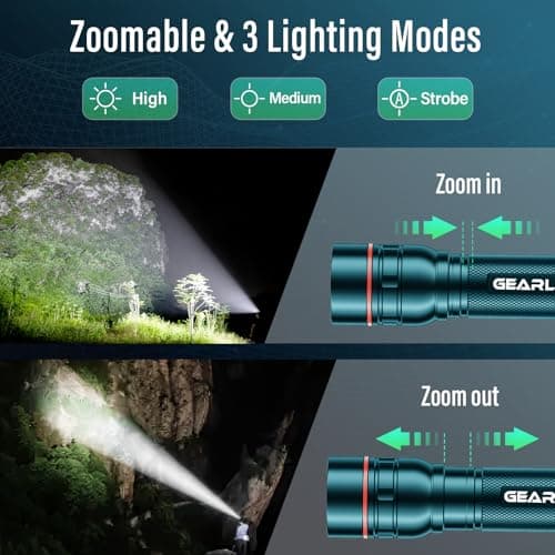 GEARLITE LED Rechargeable Torch, 2000 Lumens LED Torch, Extremely Bright with 3 Modes, Zoomable Mini Handheld Lamp with Long Running Time, Teal Blue Flashlight for Outdoor G1000-Teal — view 3