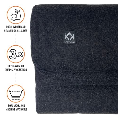Arcturus Military Wool Blanket - 4.5 lbs, Warm, Heavy, Washable, Large 64" x 88" - Great for Camping, Outdoors, Survival & Emergency Kits (Charcoal Gray) — view 2