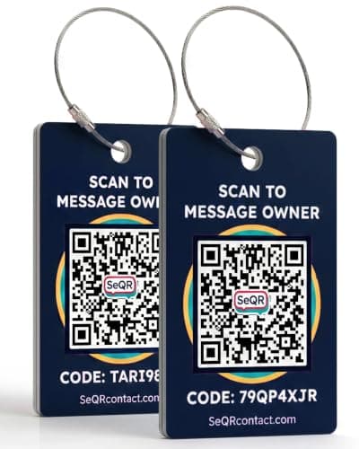 Smart Luggage Tags | Privacy QR Code Luggage Tag Keeps Personal info Private | Customizable Travel Suitcase Tags for Women Men | Use with GPS Bag Locator Tracking Tags, Air Tag for Android or iOS