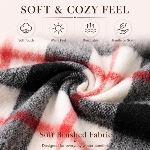 Fjquamitix Womens Blanket Scarves Winter Warm Tartan Plaid with Fringes — view 4