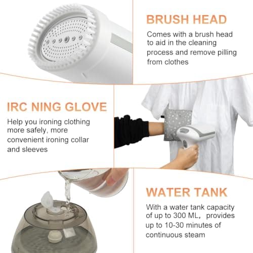HOTUT Clothes Steamer,Handheld Steamer Clothing,Ready to Use in 20s,300ml Detachable Water Tank,Powerful Handheld Fabric Steamer,Compact Garment Steamer,Large Capacity Steamer Iron for Home,Office — view 3