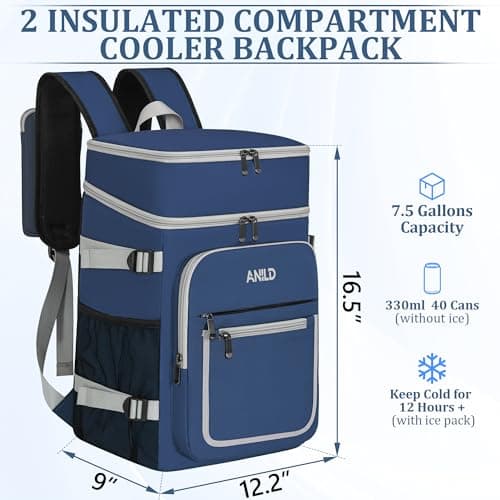 Insulated Backpack Bag 30L for Camping, Picnic, BBQ, Beach, Hiking, Blue — view 2