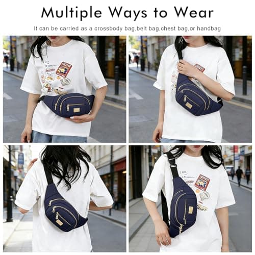 ADUDVLO Bumbags for Ladies Women Men Lightweight Adjustable Bum Bag Fanny Pack with 4 Zipper Pockets,Fashionable Waist Pack for Travel, Running, Hiking, Cycling (Deep Blue) — view 5