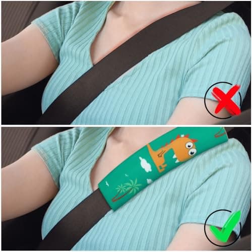 URAQT Car Seat Belt Pads, 2PCS Universal Car Seatbelt Adjuster for Kids, Multifunctional Seat Belt Protectors, Seat Belt Covers with Cartoon Pattern Fit Baby Toddler Kid Adult (Dinosaur) — view 5