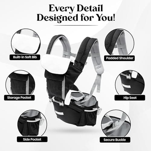 BAABLA Ergonomic Baby Carrier with Hip Seat (8–35 lbs) – Adjustable — view 3