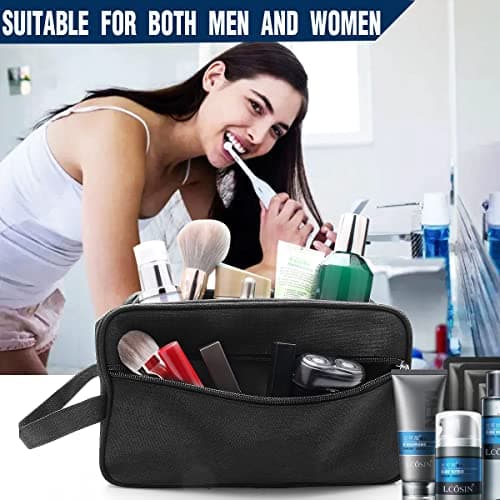 Toiletry Bag for Men Large Travel Wash Bag Water-Resistant Gym Shaving Organiser Bag, Shower Bathroom Makeup Bag with Handle (Black) — view 3