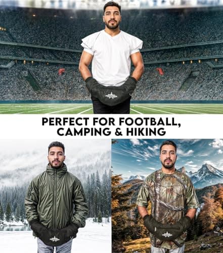 Penveer Football Hand Warmer Pocket - Water Resistant Hand Warmer with Adjustable Strap, Ribbed Cuffs and Zip Pocket, Ideal for Football, Hunting and Outdoor Activities (Black Camo — view 5