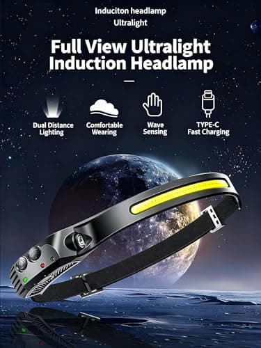 VIVIZEN Ultralight 98g COB LED Head Torch Rechargeable 230 Wide Angle Motion Sensor Headlamp Single White Light Hands Free Flashlight for Camping Running Repairing — view 2