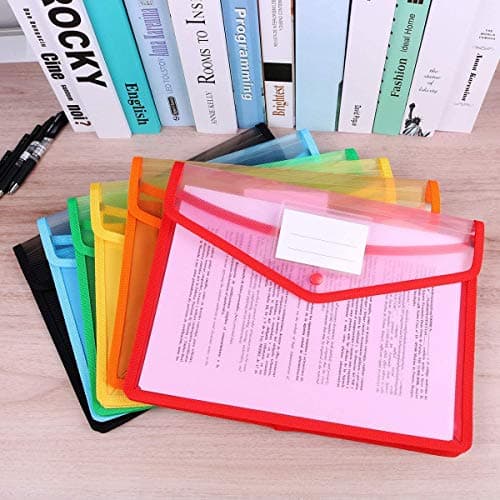 KAHEIGN 5Pcs Plastic Wallets, A4 Clear Popper Wallet Large Capacity Document Folder Pockets Files Envelope with Snap Closure and Pocket for School Office Home (5 Colors) — view 5