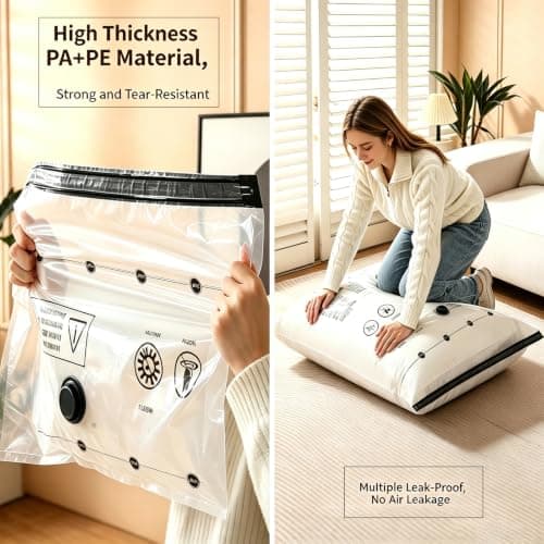 Bighan Vacuum Storage Bags 9 Pack(3 Large + 3 Medium + 3 Small) Reusable Space Saver Bags Vacuum Compression Zipper Storage Bags with Airtight Valve and Hand Pump — view 3