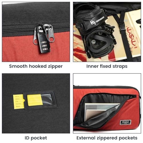 Kioqiear Reinforced Padded Snowboard Bag Perfect for Airplane Travel for Snowboard, Goggles, Gloves, Ski Boots, Available Length in 155cm, 165cm (155th Red) — view 5