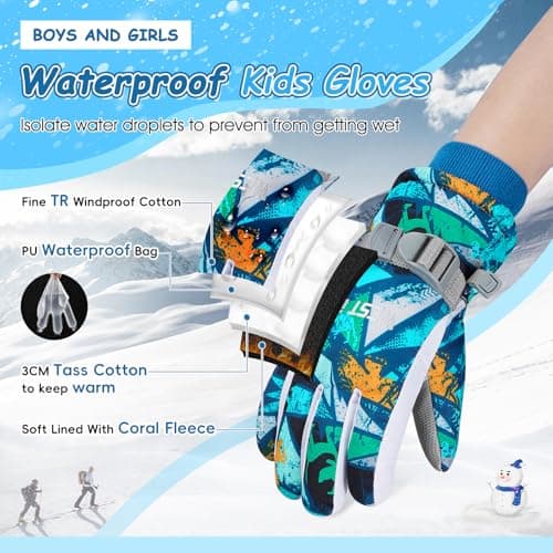 CYCLESPEED Kids Ski Gloves Waterproof Winter Warm Snow Windproof for Boys Girls Unisex 4-12 Years Snowboarding, Skiing — view 2