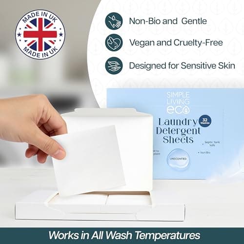 Simple Living Eco, Laundry Washing Detergent Sheets, Simplify Your Washing With Our Compact Laundry Sheets, Eco Washing, Non Bio & Skin-Friendly, (32 Sheet Pack, Unscented) 1 Pack — view 2