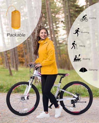 33,000ft Women's Lightweight Rain Jackets Hooded Breathable Packable Running Raincoats Active Trench Windbreaker with Hideaway Hood for Cycling Hiking (Golden S/UK 10) — view 4