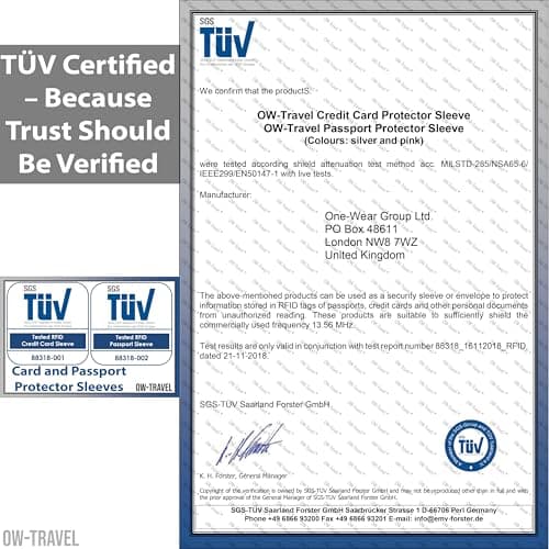 OW-Travel RFID Card Sleeves 10 Pcs, Passport Holders 4 Pcs, TUV Certified — view 3