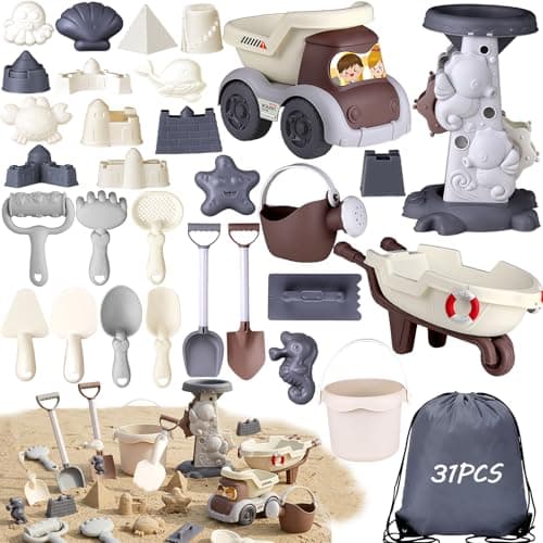 Beach Toys Set, 31pc Play Sand Toys for Toddlers, Outdoor Fun Sand Tools for Kids, Girls Boys Summer Beach Games, Collapsible Bucket and Spade Set ,Summer Outdoor Travel Toys for Kids Toddlers Girls