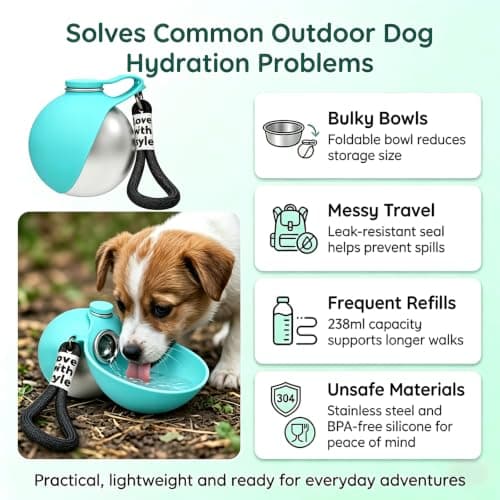 Foldable 2-in-1 Dog Water Bottle with Silicone Bowl, 238 ML — view 2