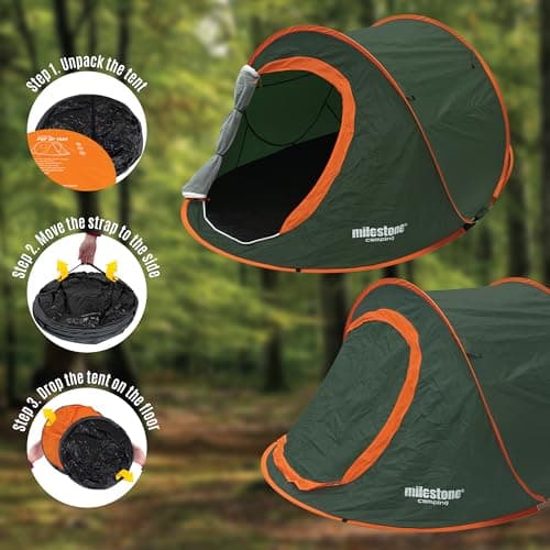 Milestone Camping Pop Up Tent / 2 Person Water-Resistant Tent with Carry Bag Included — view 4