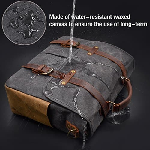 NEWHEY Mens Laptop Shoulder Canvas Messenger Bag Waterproof Computer Briefcase Notebook Vintage Satchel Designer School Work Bags Grey 15.6 Leather — view 3