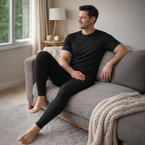 Active Star Mens Thermal Underwear Set, 0.45 Tog Long John Bottoms With Short & Long Sleeve Tops Base Layer Warm Winter Thermals For Running Sport Ski S-XXL, Short Sleeve Thermal Set Black - L — view 3