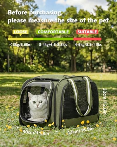 pecute Cat Carrier Stable, Large Space, Pet Carrier Bubble Window,Green — view 4