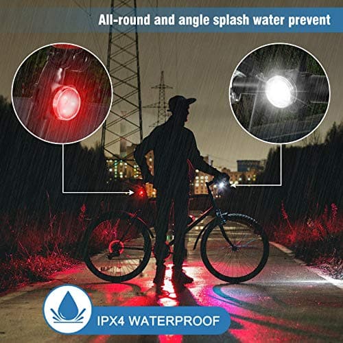 Ascher USB Rechargeable Bike Light Set, Super Bright Front Headlight and Rear LED Bicycle Light,650mah Lithium Battery,4 Light Mode Options(2 USB cables and 4 Strap Included) — view 3