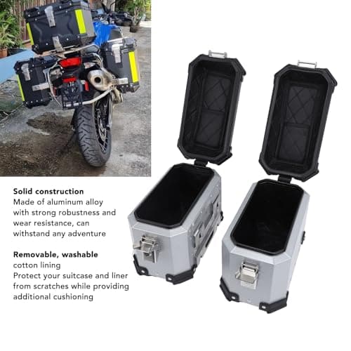 Oreilet Pair Motorcycle Side Case, Aluminium Alloy Motorbike Hard Side Saddlebag Box with Safety Lock and Handle, Motorcycle Storage Carrier Case Luggage Panniers (Silver) — view 3