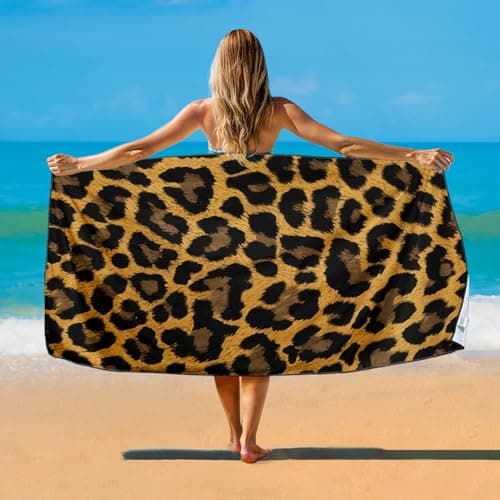 Violetpos Classic Leopard Print Beach Towel, Extra Large 180x90 cm 250GSM Microfibre, Sand Free Quick Dry, Ideal Vacation Gifts with Carry Bag for Pool Cruise Camping — view 2