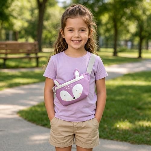 SUNVENO Baby Fanny Pack Waist Bag for Kids Boys Girls Great Gift for Toddlers in Kindergarten （Purple Deer） — view 2