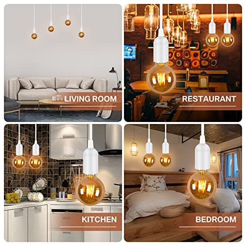 Wowsale Pendant Light Ceiling Lighting Fitting, E27 Lamp Holder Suspended Pendant Light Fitting Kit, 2 Core Gold Fabric Cable Plug with On/Off Switch- UK Plug (White, 2m) — view 5
