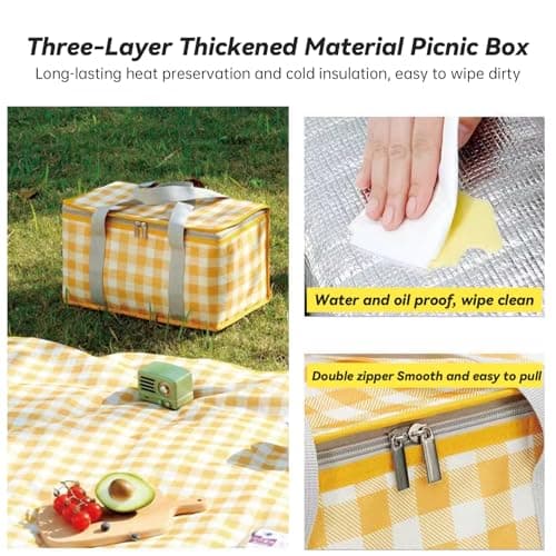 Insulated Picnic Baskets, 35 x 20 x 20 cm Cooler Bag Picnic Bag 15L with 150 x 200 cm Picnic Mat, Portable Waterproof Beach Bags for Hot or Cold Outdoor Activities — view 5