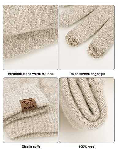 Niwicee Winter Gloves Warm Knitted Touch Screen Gloves Wool Thermal Gloves Cold Proof Mittens with Elastic Windproof Cuff for Men Women(Beige,Men) — view 5