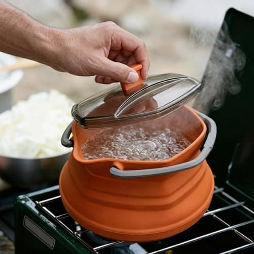 CAMPWOLF HEX Collapsible Camping Kettle 1L, Foldable Silicone Kettle with Stainless Steel Base, BPA Free Portable Backpacking Tea Pot for Hiking & Outdoor Cooking (Terracotta) — view 3