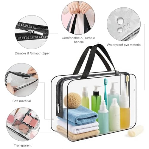 Clear Wash Bag for Toiletries, Funnasting 3 in 1 Waterproof Clear PVC Travel Makeup Bag Business Bathroom for Men, Women and Kids — view 5