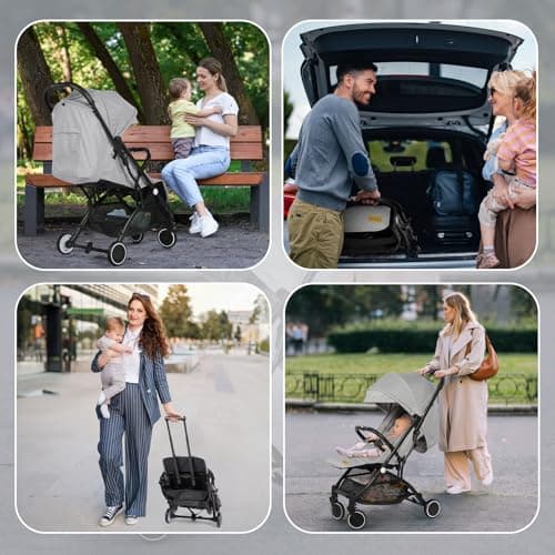 Hello-5ive Lightweight Travel Stroller Compact Baby Pushchair with Adjustable Seat, Mosquito Net, Rain Cover, One-Hand Folding Buggy with 5-Point Harness for Toddlers from Birth to 15kg (Light Grey) — view 2