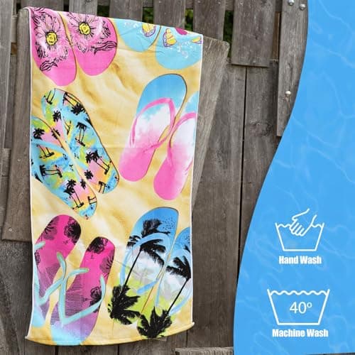 GEEZY Microfibre Beach Towel, Flip Flop Design - Quick Drying, Lightweight, Sand-Free, Large & Durable, Summer Design - Beach Essentials for Travel, Holiday, Swimming, Sauna, Adults & Kids, 70x140cm — view 6