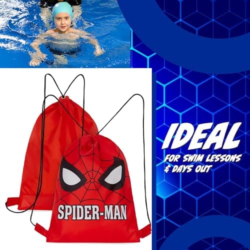 Disney Stitch Drawstring Bags for Kids Swimming Bag Spiderman String Backpack School PE Kit Travel Beach Holiday Sports Gym (Red Spiderman) — view 4