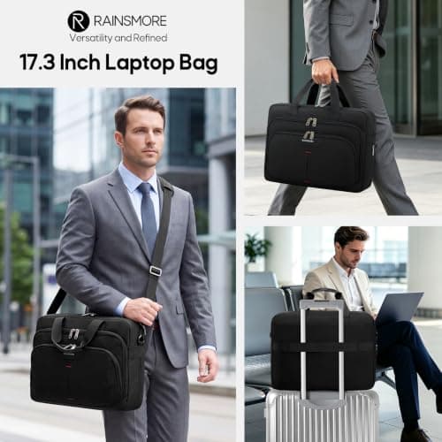 RAINSMORE 17.3 inch Laptop Bag for Men,Expandable Briefcase for Work — view 2