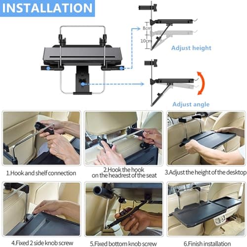 Xergur 2 in 1 Car Steering Wheel Tray/Back Seat Headrest Tray for Eating Food Drink and Writing Laptop Work, Black Car Desk — view 5