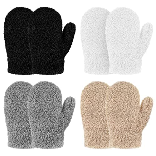 4 Pairs Kids Winter Mittens Soft Knit Gloves Set 4-10Y Earthy Tones
