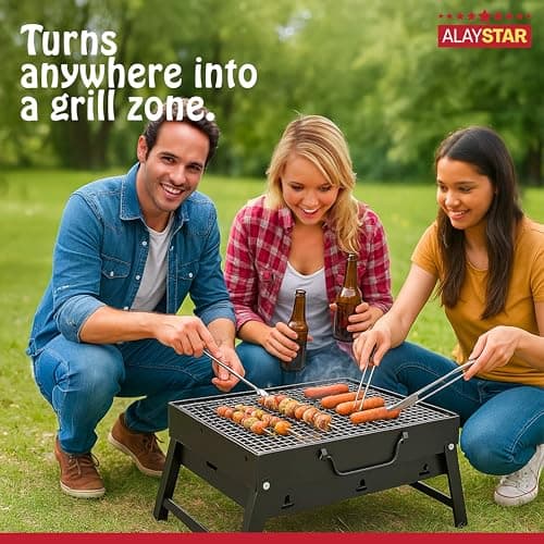 ALAYSTAR Portable Folding Charcoal BBQ Grill for Camping, Picnics, Garden & Outdoor Parties Compact Tabletop Design, Durable Iron Construction, Easy Setup & Travel-Friendly Tabletop Barbecue — view 2