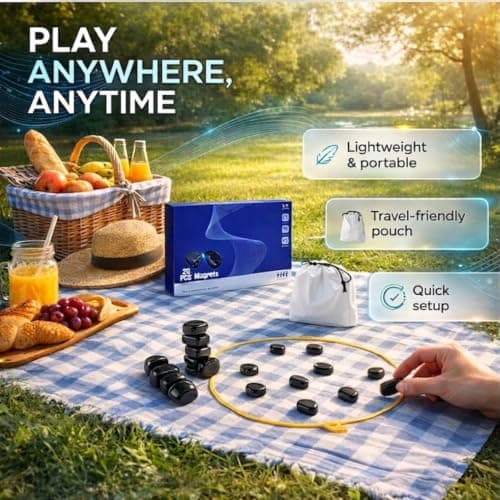 Evapure Magnetic Chess Game with 20 Magnetic Stones for Adults, Portable Strategy Table Game for Travel, Camping, Outdoor, Gatherings & Outdoor Use – Seamless Gaming Experience — view 5